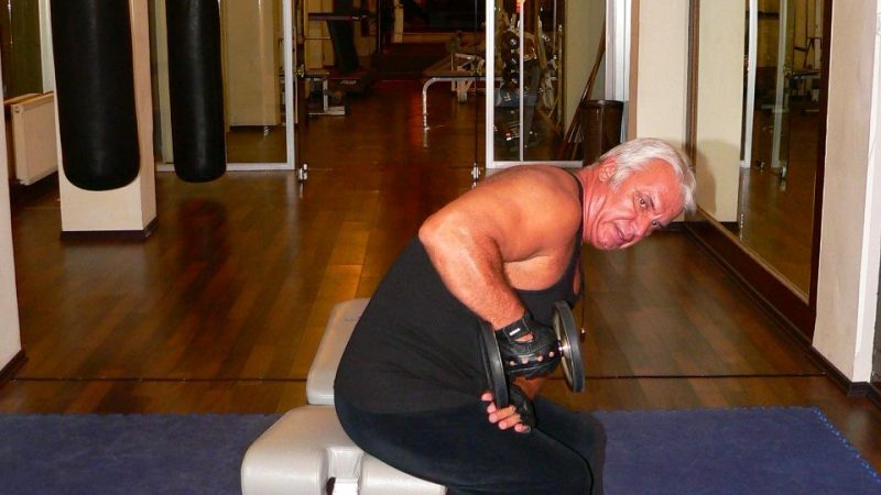 Seated Bent Over One Arm Dumbbell Triceps Kick Back