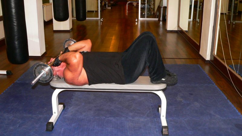 Lying Close Grip Barbell Triceps Press To Chin