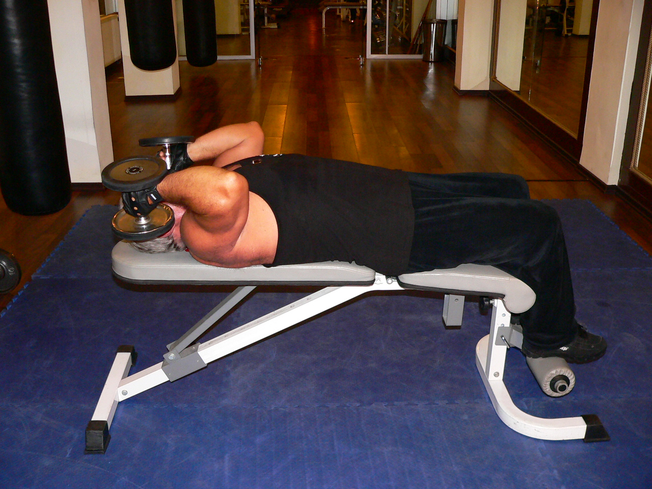 Lying Supine Two Arm Dumbbell Triceps Extension